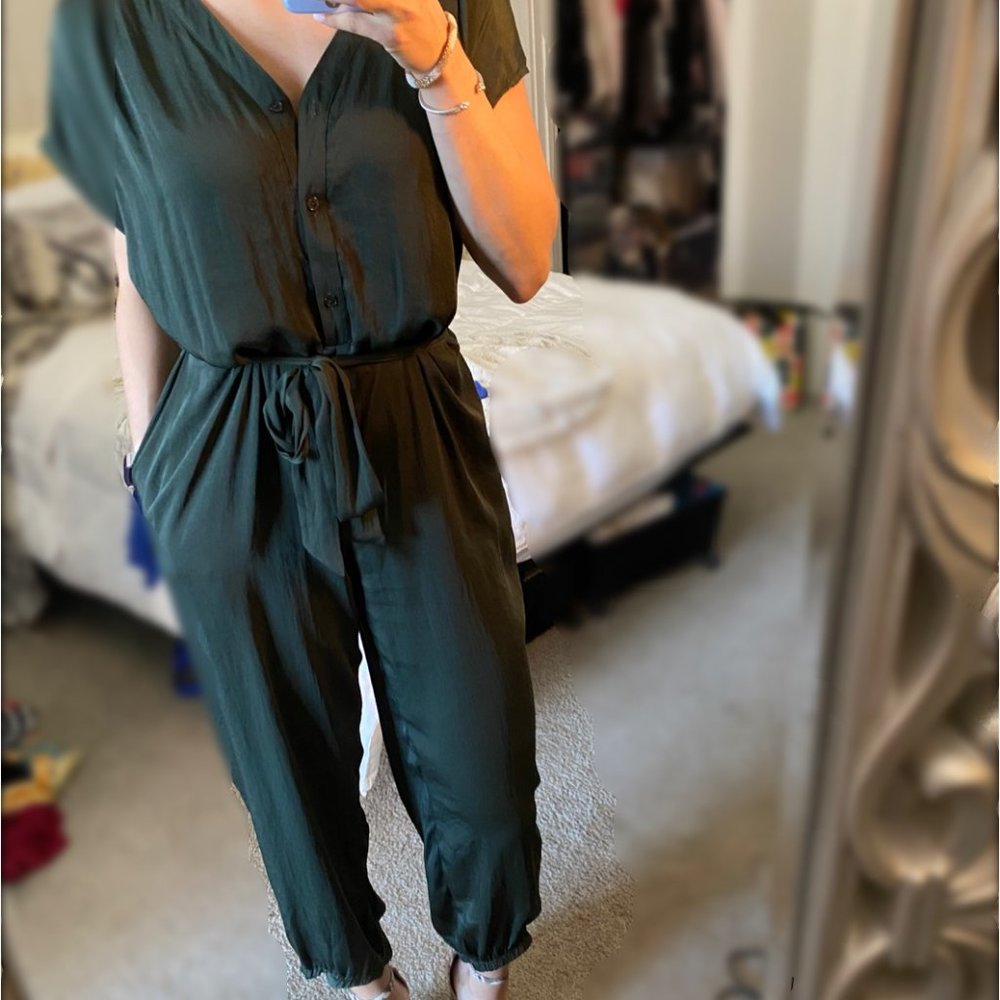 Satiny Green Jumpsuit - All in Favor - Small NWT